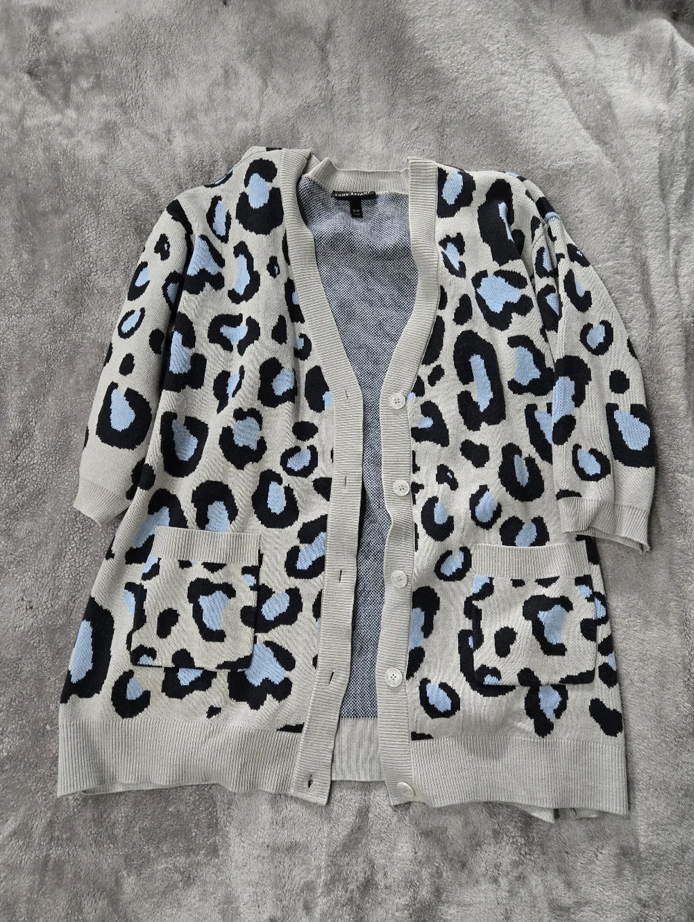Lane Bryant Light Gray Leopard Print Button-Front Cardigan Sweater - Picture 1 of 2